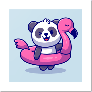 Cute Panda With Flamingo Tires Cartoon Posters and Art